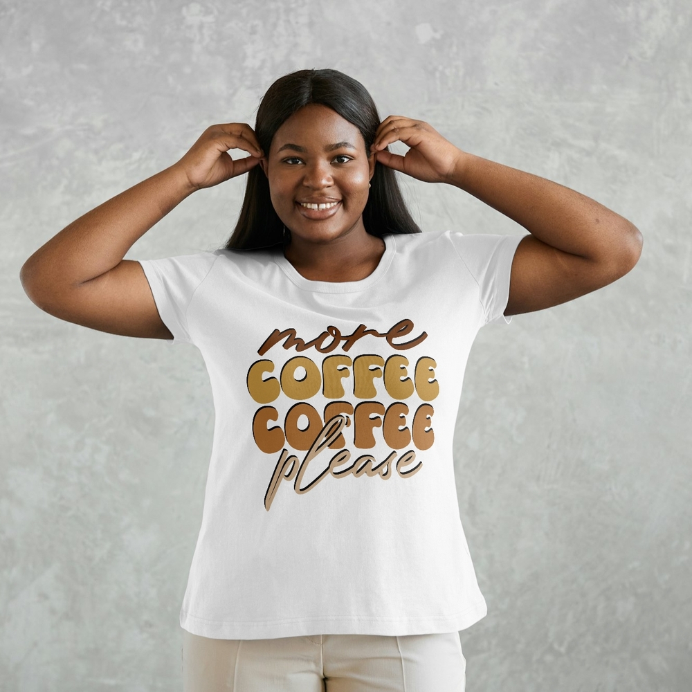White Graphic Tee with Coffee Print
